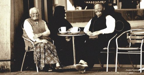 Ladies enjoying a cup of tea in Partick, Glasgow, today.